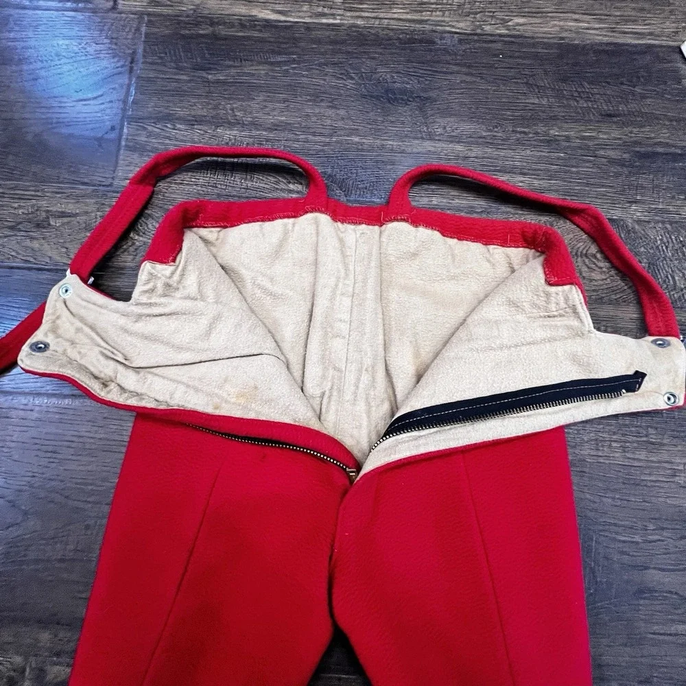 Vintage Suspender Pants Red Wool Leather Stirrups Boys Girls 2-3 Snow Riding 50s